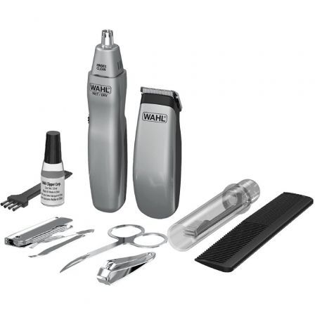 Wahl Travel Kit Recortadora de Barba y Vello Nasal con 12 Accesorios Gris